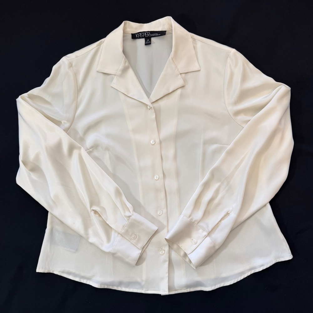 Vintage Cream Satin Blouse Kasper Corporate Chic Old Money Career Size 14